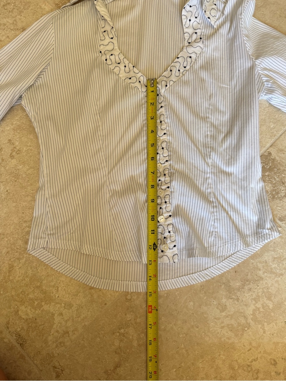 Rayure Paris White Pinstripe Embroidered Button Front Blouse - Picture 9 of 14